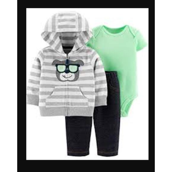 NWT Carters Baby Boy 3 Piece Set Jacket Newborn Pants One Piece Hoodie Mulitcolo - Picture 1 of 11